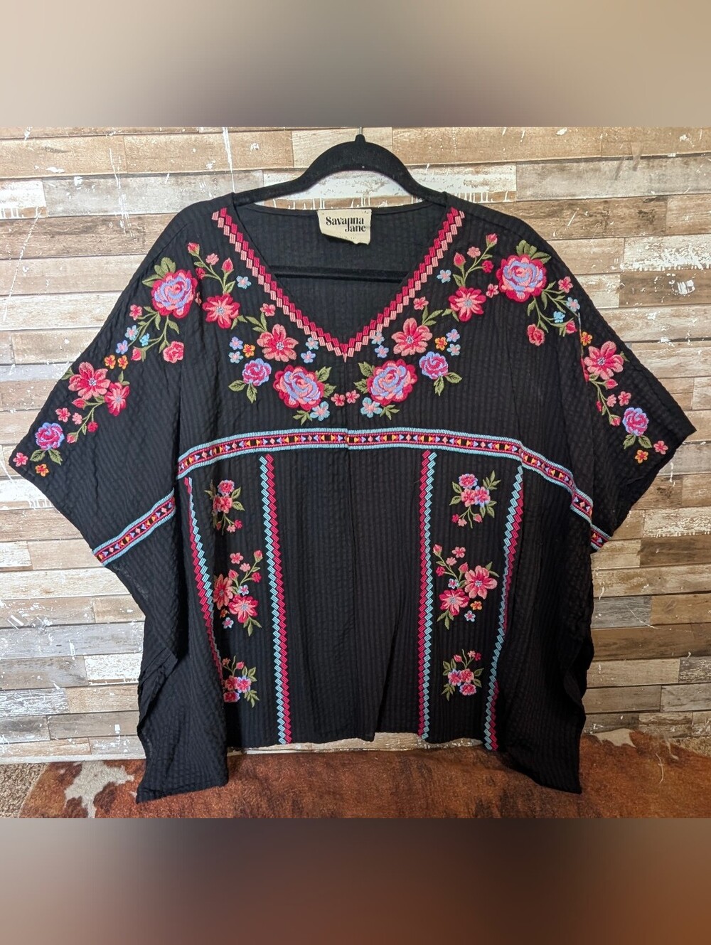 Savannah Jane Black W Beautiful Embroidered Design Throughout Top